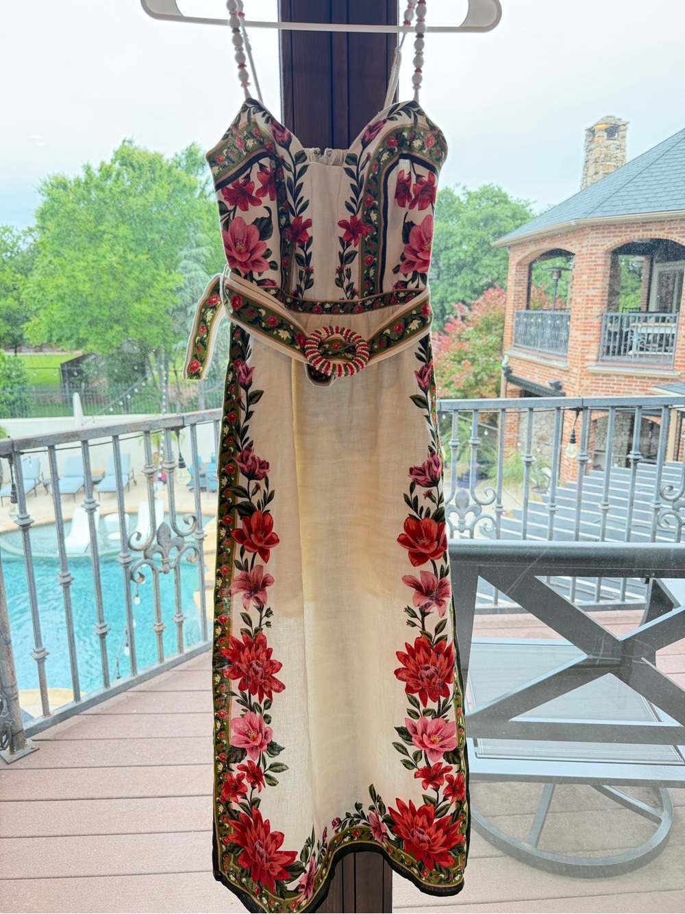FARM Rio Cream Midi Dress with Red Floral Embroidery - Picture 3 of 5